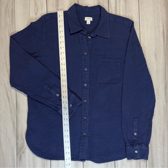 J. Crew Navy Blue 100% Cotton Double Gauze Button Down Shirt Large - Picture 6 of 7